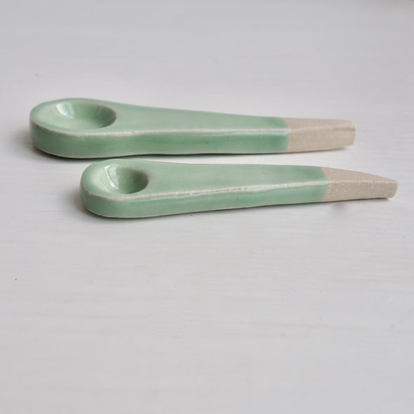 Handmade mini pottery turquoise green salt spoon