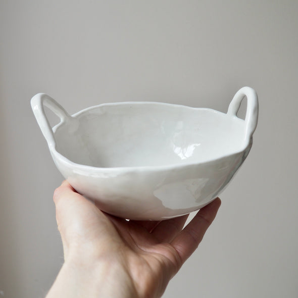 white ceramic bowl with handles