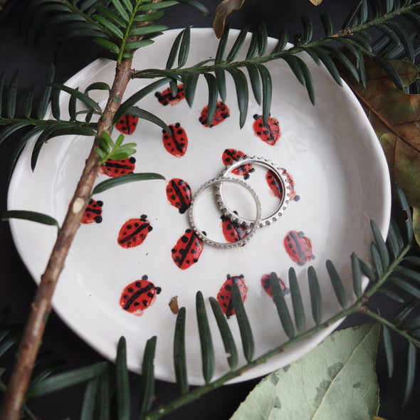 Handmade ladybird ceramic ring dish