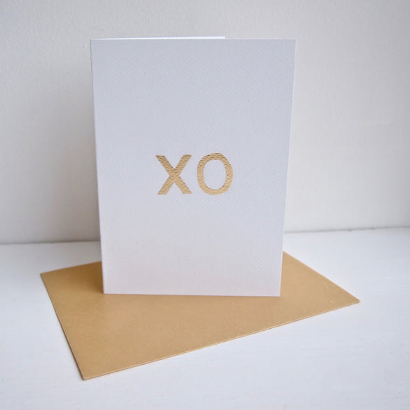 xo gold leaf card with gold envelope