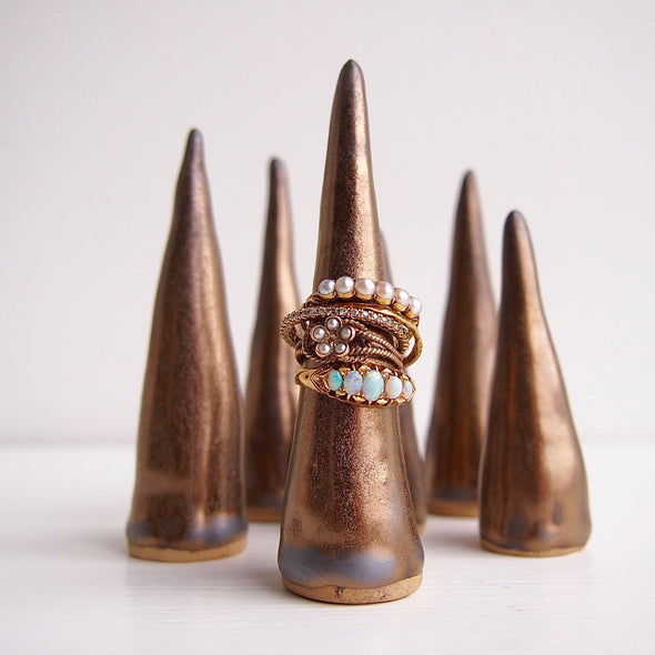 Handmade gold ceramic textural ring cone