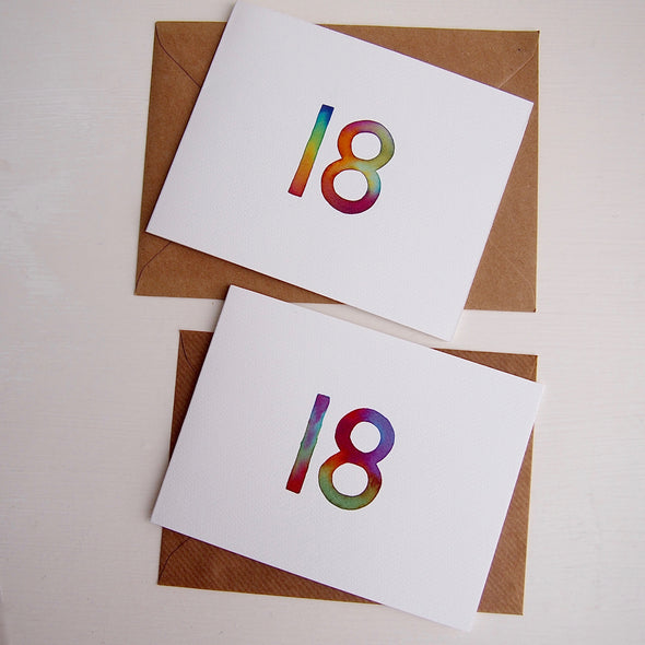 Hand painted watercolour 18th birthday/ special age card