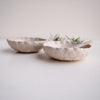 Handmade mini white pottery salt and pepper dish with scalloped edge