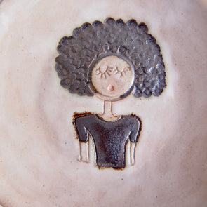 Afro hair girl mini pottery face plate.