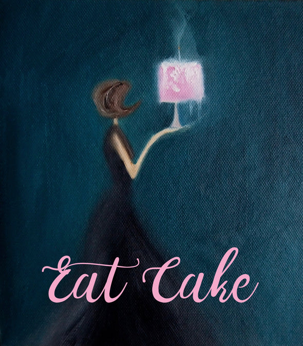 Eat cake gothic lady holding cake card