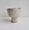 Handmade satin oatmeal pottery bowl vase with base