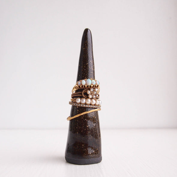 Handmade black gloss ceramic ring cone, black ring cone, black pottery ring holder, black ring display, black wedding ring holder, ring cone