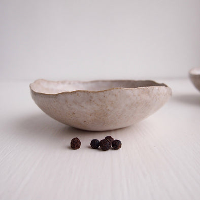 Handmade mini pottery oatmeal gloss white condiment bowls