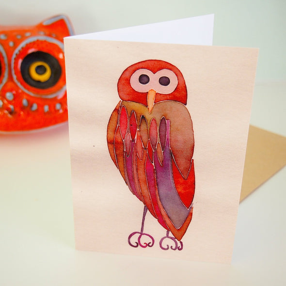 Brown owl greetings card with envelope