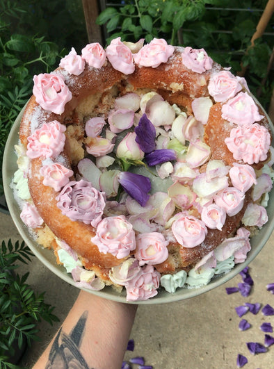 Decorated birthday cake with flowers 