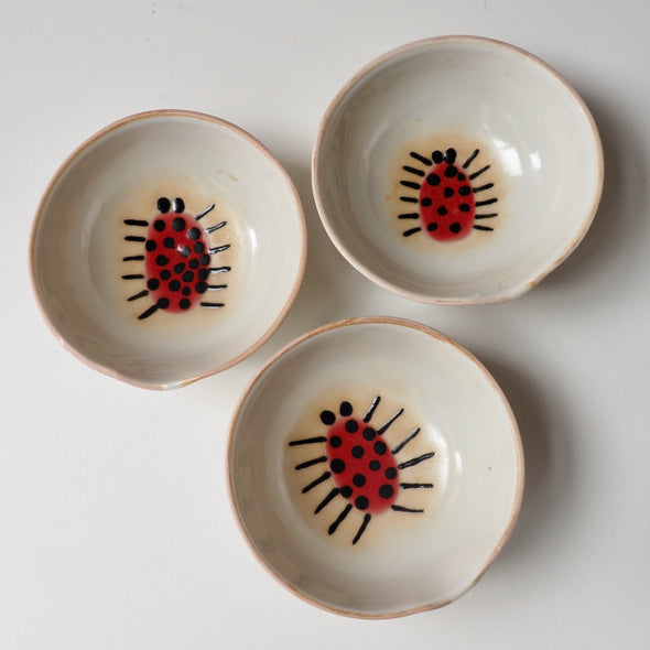 Handmade mini red spotted beetle porcelain ceramic ring dish
