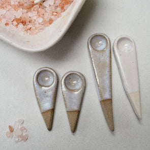 Handmade mini satin speckle  pottery salt or spice spoon