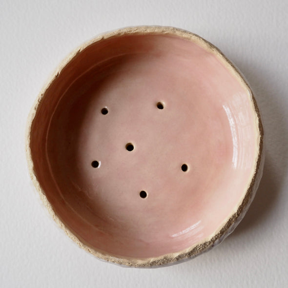 Handmade pale pink ceramic soap dish