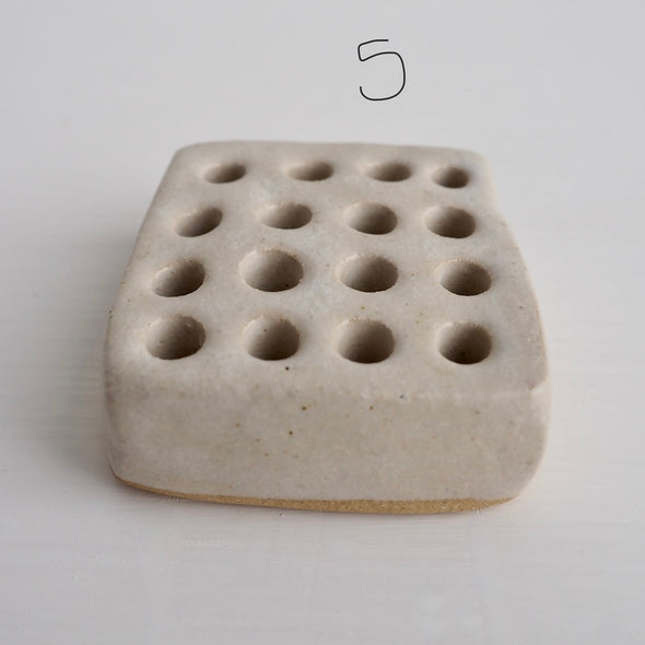 Handmade oatmeal ceramic flower arrangement frog