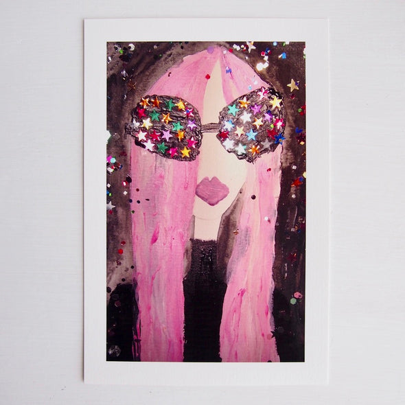 Starry eyes pink hair giclee print