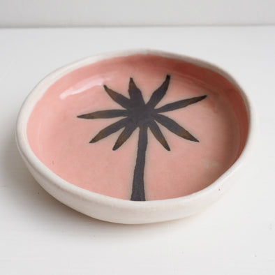 Handmade pink and gold ceramic palm tree  ring dish