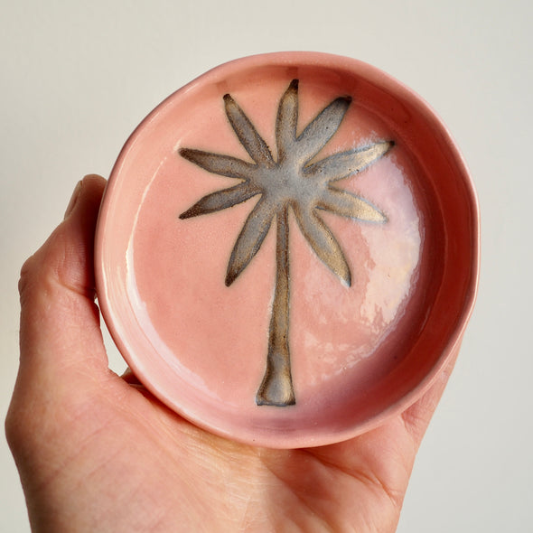 Handmade pink and gold ceramic palm tree  ring dish
