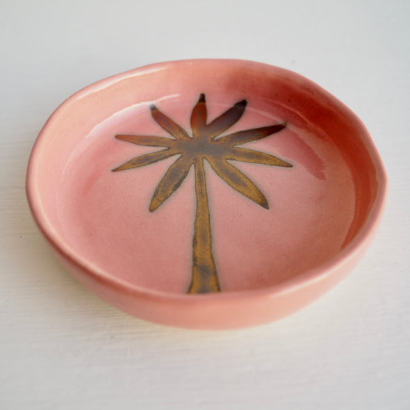 Handmade pink and gold ceramic palm tree  ring dish