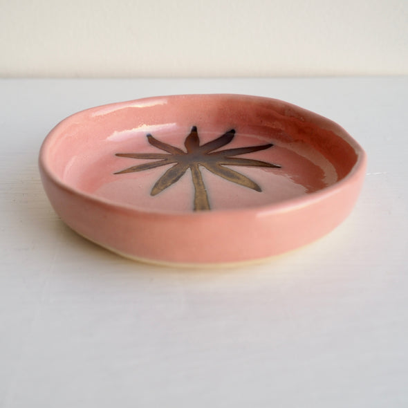 Handmade pink and gold ceramic palm tree  ring dish