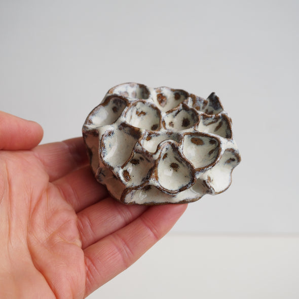 Handmade pottery textural sculptures brown and cream