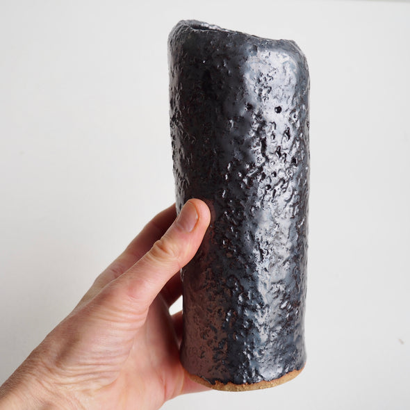 Handmade black metallic pottery  cylinder vases