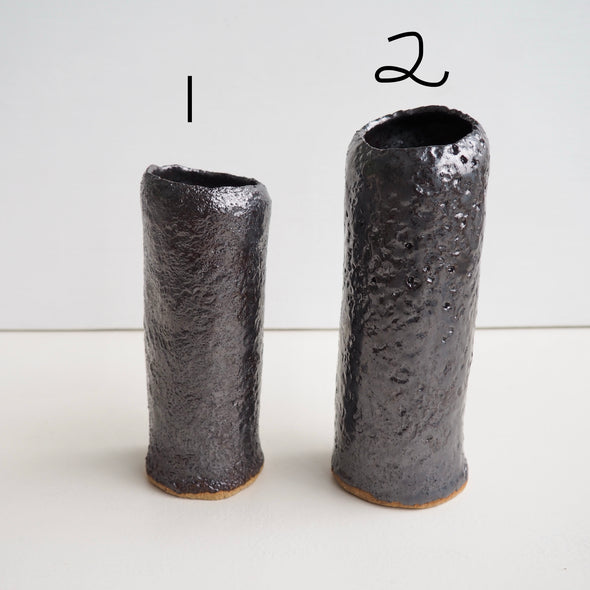 Handmade black metallic pottery  cylinder vases