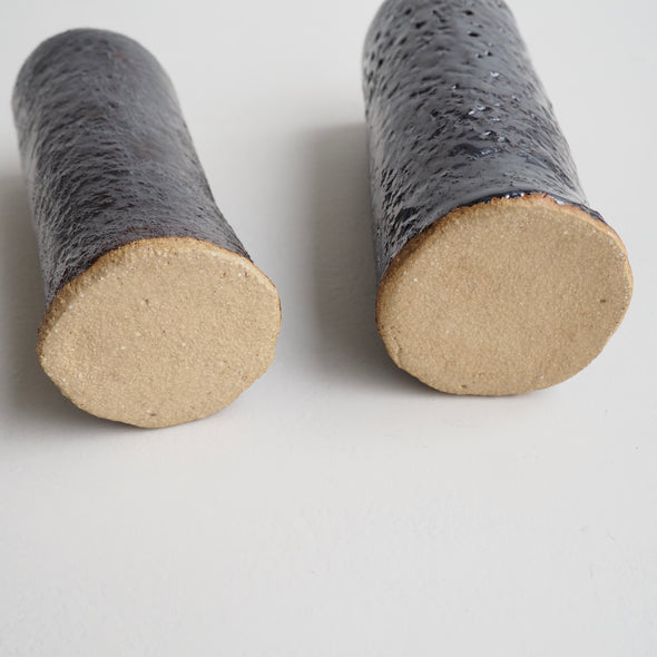 Handmade black metallic pottery  cylinder vases