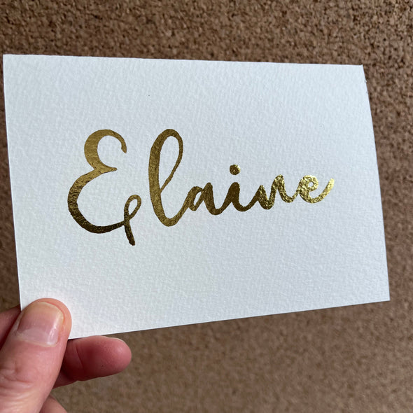 Gold leaf handmade personalised name card