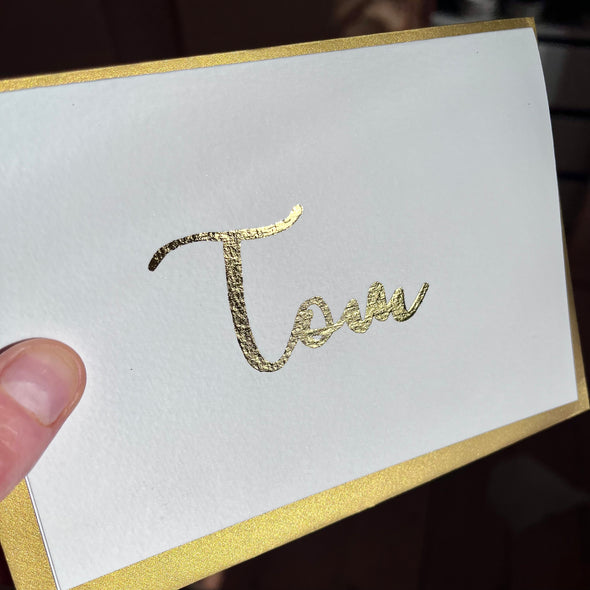 Gold leaf handmade personalised name card