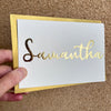 Gold leaf handmade personalised name card