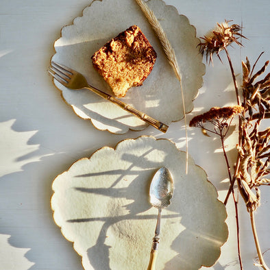 Ceramic oatmeal satin scalloped edge plates