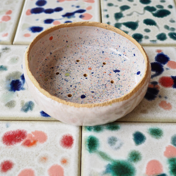 Handmade multicolour speckled soap dish