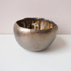 Handmade gold  ceramic ring bowl with swirly dripped glaze