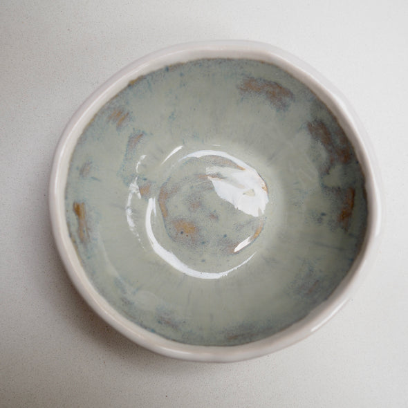 Handmade mini blue brown ceramic ring dish