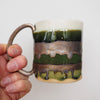 Forest green and gold  striped ceramic mug