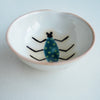 Handmade mini green  spotted beetle porcelain ceramic ring dish
