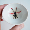 Handmade mini black  beetle with pink spotted wings  porcelain ceramic ring dish