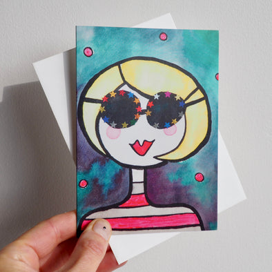 Blonde bob hair girl Birthday card