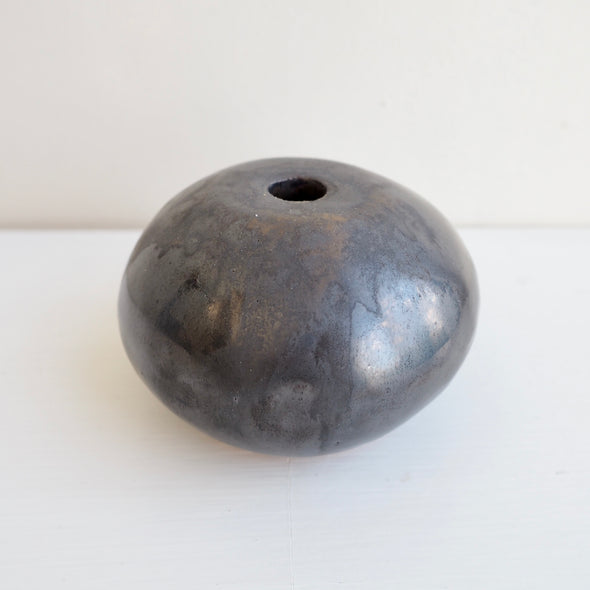 Handmade ceramic round vases in white , gold & black