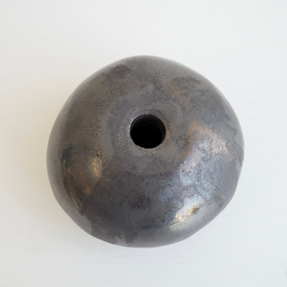 Handmade ceramic round vases in white , gold & black