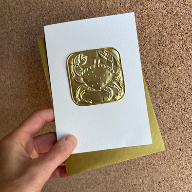 Gold foil handmade cancer crab zodiac birthday card