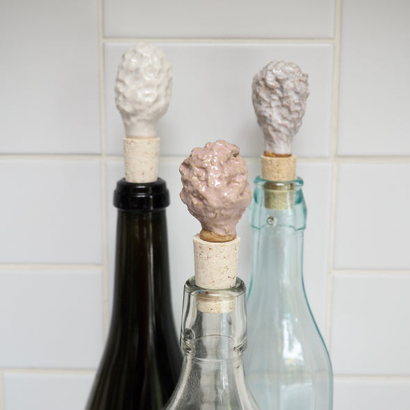 Handmade textural ceramic and cork bottle stopper