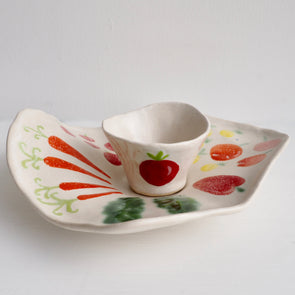 Handmade ceramic vegetables crudites platter and bowl set