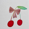 Handmade cherries with pink leaf bow christmas card