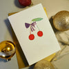 Handmade cherries with pink leaf bow christmas card