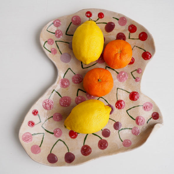 Handmade ceramic curvy  cherry  plate