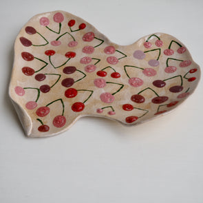 Handmade ceramic curvy  cherry  plate