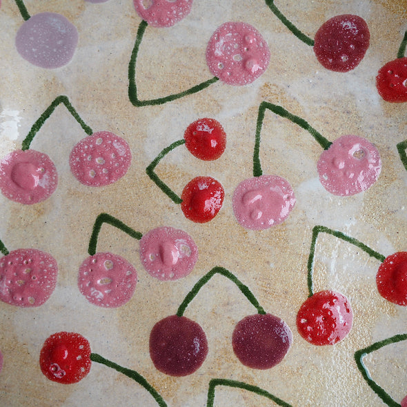Handmade ceramic curvy  cherry  plate