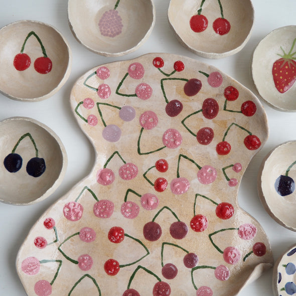 Handmade ceramic curvy  cherry  plate