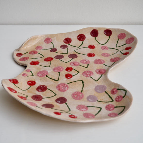 Handmade ceramic curvy  cherry  plate